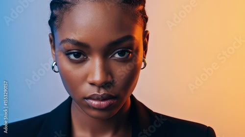 Portrait of confident woman in contrasting light