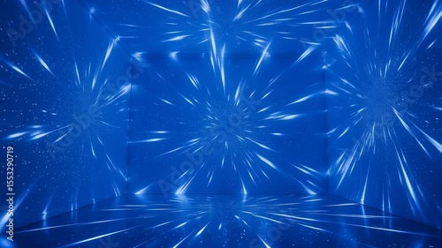 Blue abstract starburst pattern in futuristic room
