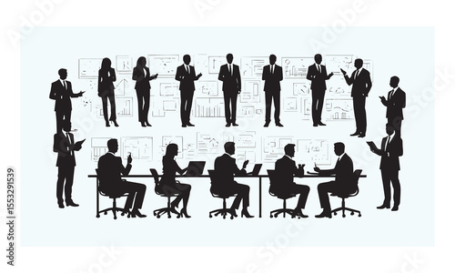 vector illustration business people silhouettes in office 
