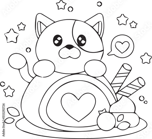 A fun and whimsical black and white doodle artwork showing a group of cute cartoon characters, including a smiling star, a frog, a flower, and other imaginative creatures, 