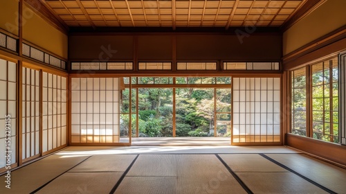 Traditional Japanese room with garden view