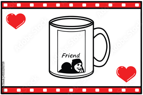 Personalized coffee mug design featuring a custom friend photo and text