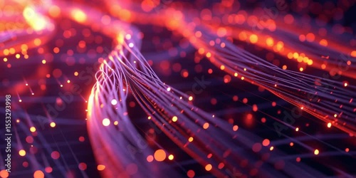 Abstract Visualization of Glowing Data Streams and Fiber Optic Connections in Digital Network