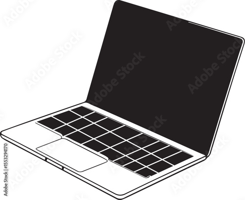 black flat vector illustration of a closed laptop with minimal shading on white background isolated modern tech icon digital device silhouette minimalist computer portable design symbol graphic

