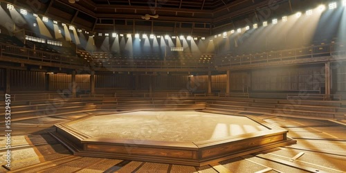 Empty Illuminated Sumo Arena – Traditional Japanese Fighting Stage Video