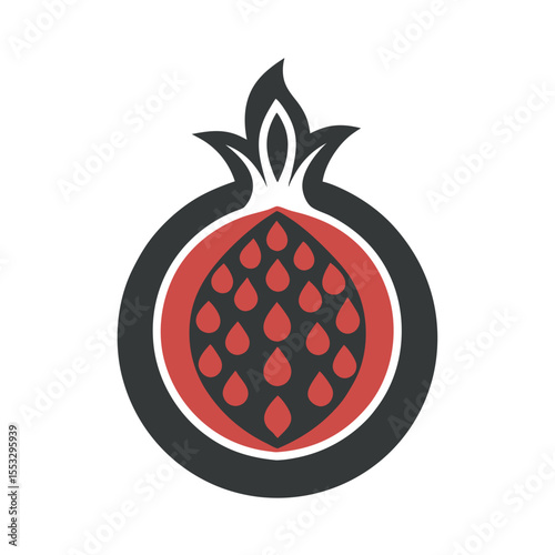 Stylized pomegranate icon with red arils and dark gray outline