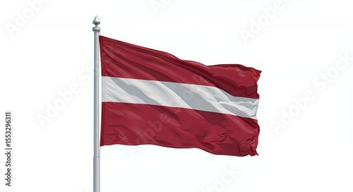 Latvia's Crimson and White Flag Waves Proudly Against a Pristine White Sky