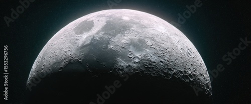 Detailed Lunar Surface with Craters and Textured Terrain Against a Backdrop of Distant Stars