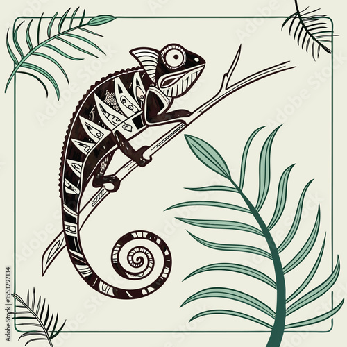 chameleon clinging spiral rolled Modern animal vector illustration in black silhouette style for clip art lovers seeking elegant wildlife shapes and minimal animal graphics for design print and tattoo