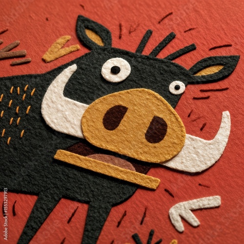 Un adorable cerdo con grandes colmillos y una expresión amigable.