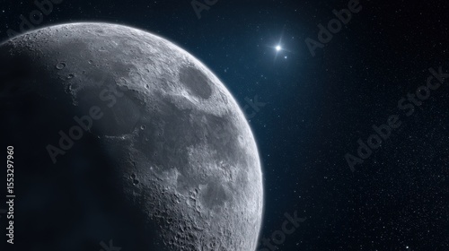 Detailed Moon Surface View with Craters and Star Cluster Against a Deep Space Backdrop