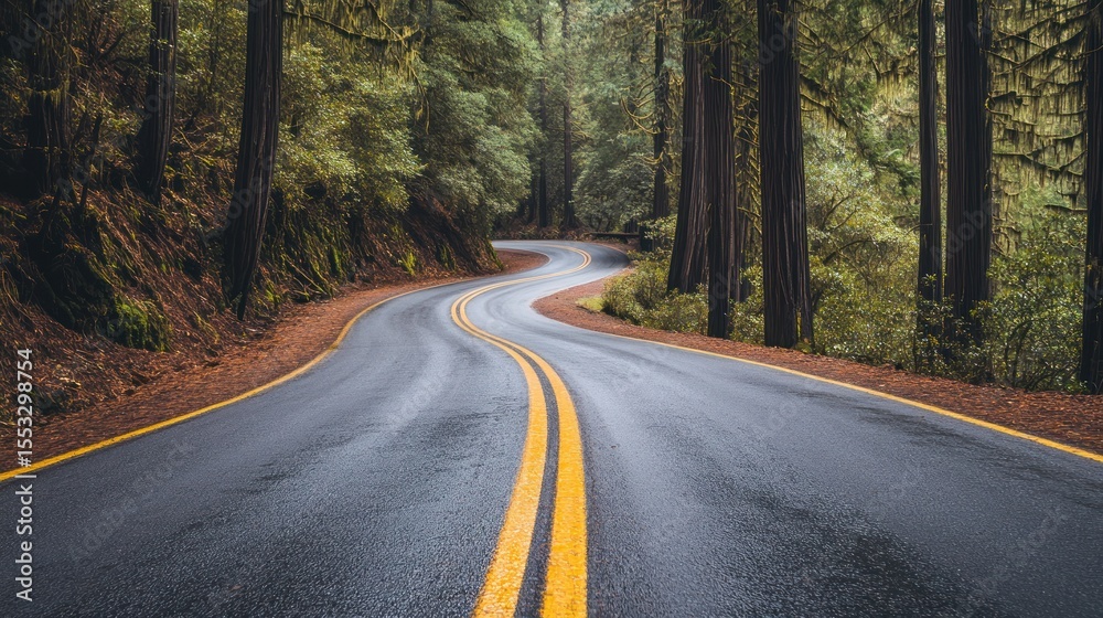 Fototapeta premium Winding road through redwood forest