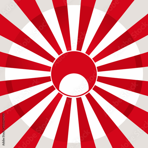 Abstract red and white sunburst pattern with central circle and arc