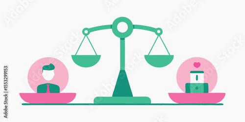 Balancing work life and personal well being scales illustration