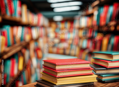 Books of various colors and genres fill the shelves, creating a vibrant and inviting atmosphere.