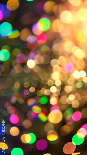 Colorful blurred glowing circles creating a festive abstract light bokeh pattern with vibrant hues and sparkling background