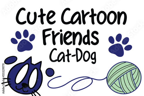 Cute cartoon cat and dog friends in a chalkboard style design