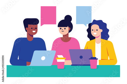 Diverse team brainstorming collaboration laptop computers