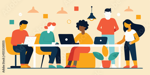 Diverse team collaboration modern office workspace
