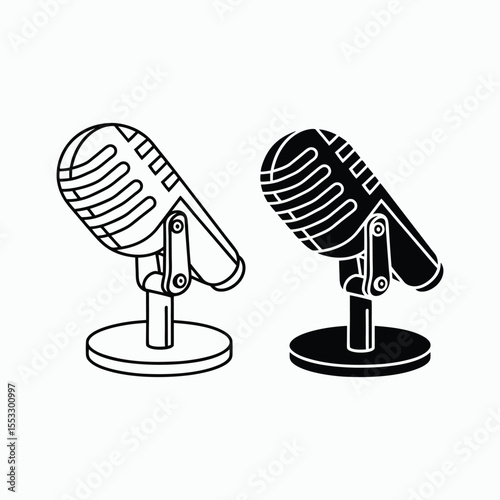 Microphone Coloring Page for Kids Music Podcast Art Vector, Illustration
