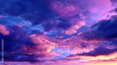 Dramatic Sunset Clouds Blue, Pink, Purple Sky at Twilight Afterglow
