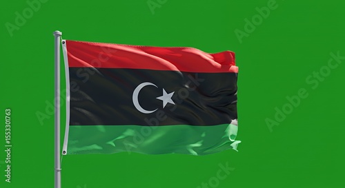 Libyan Flag Waves Proudly Against a Vibrant Green Screen