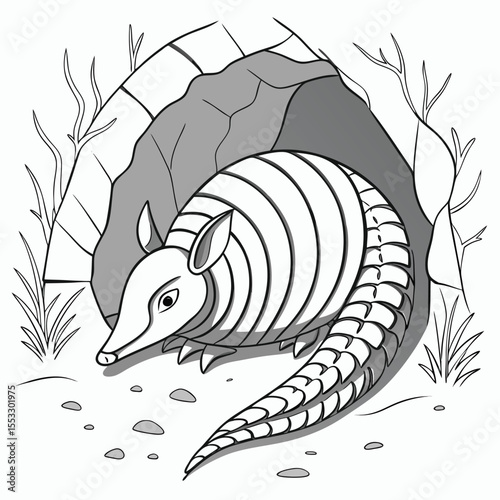 curled armadillo resting in defensi Creative vector illustration set with silhouette clip art suitable for nature themed graphics including lions elephants birds and wild forest creatures