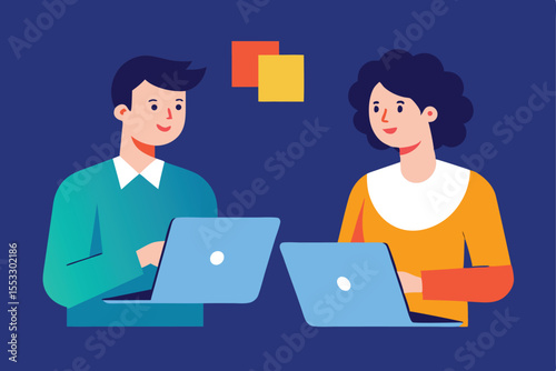 Two colleagues collaborating on laptops brainstorming ideas
