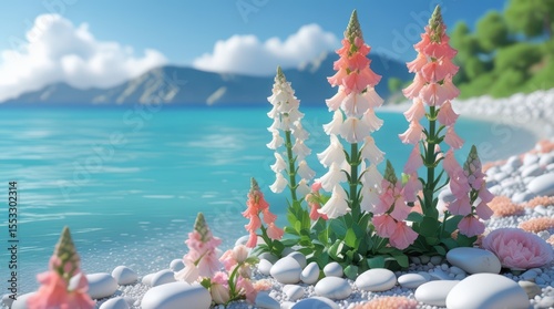 Beautiful beach flowers wallpaper scenic ocean view summer vacation destination art