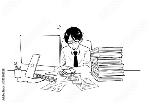 Burnout Stage 2: Overcommitment – Stressed man overwhelmed with paperwork