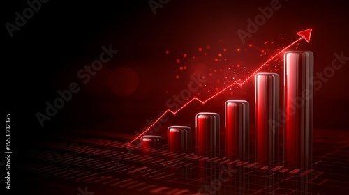 Dynamic red graph on dark background visualizing growth progress and upward trend