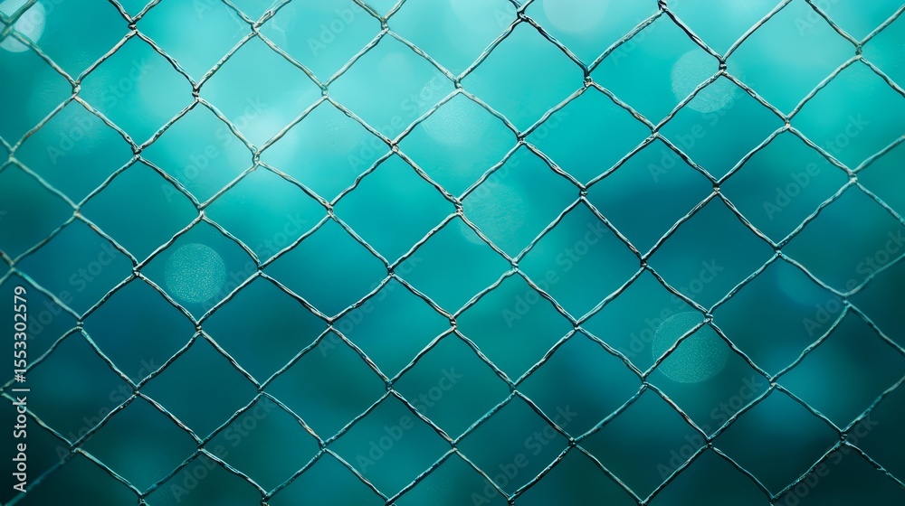 Fototapeta premium Intricate metal chain link fence study of texture and blurred background closeup