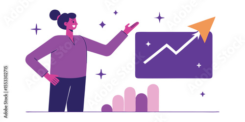 Woman presenting upward trending graph showing business growth success