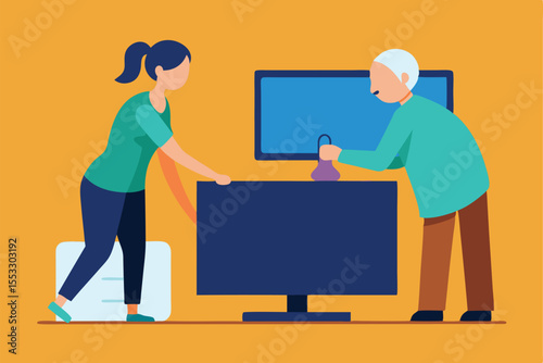 man and woman in front of computer