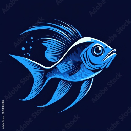 Artistic representation of a vibrant blue fish swimming gracefully in deep blue waters