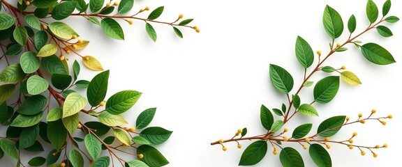 Elegant green & gold herbal branch wedding invitation design; lush leaves, gold accents,  sprigs,  border