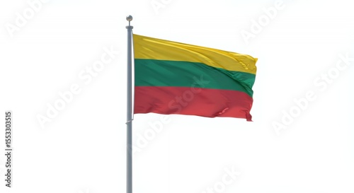 Lithuania's Vibrant Flag Waves Proudly Against a Crisp White Sky