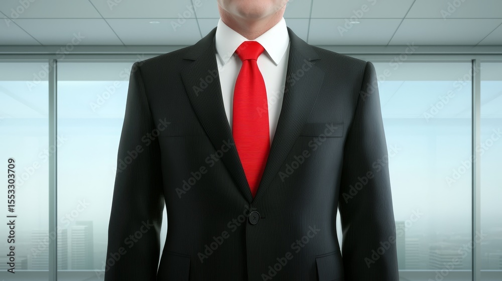 Fototapeta premium Professional man in suit and red tie symbol of business acumen success