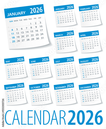 2026 Calendar Leaves Set - Vector Illustration