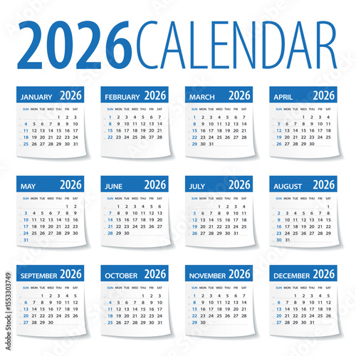 2026 Calendar Leaves Set - Vector Illustration