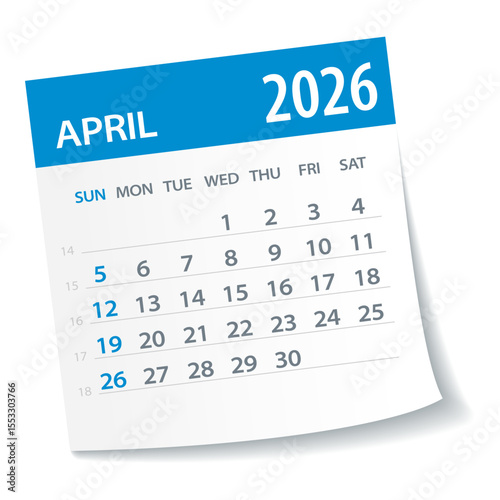 April 2026 Calendar Leaf - Vector Illustration