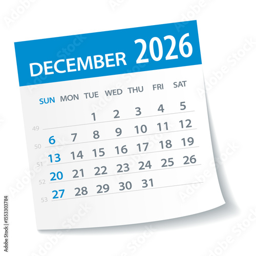 December 2026 Calendar Leaf - Vector Illustration