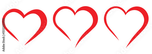Three red heart outlines are arranged horizontally on a white background.