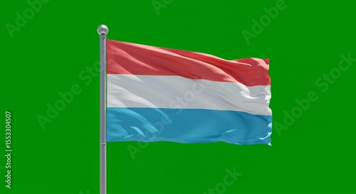 Luxembourg's Tricolor Waves Proudly Against a Vibrant Green Screen