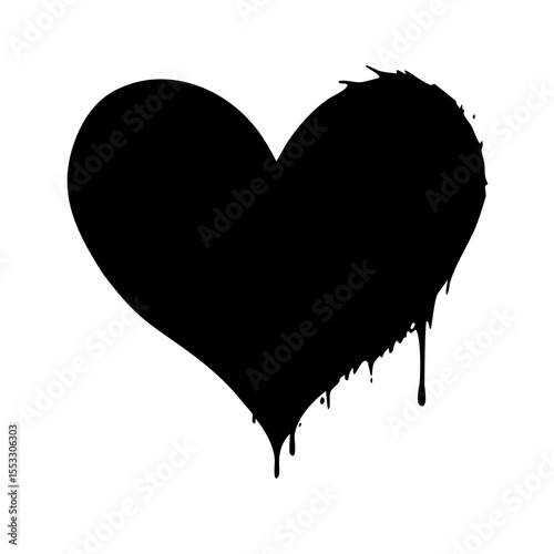 Dripping black heart shape isolated on white background