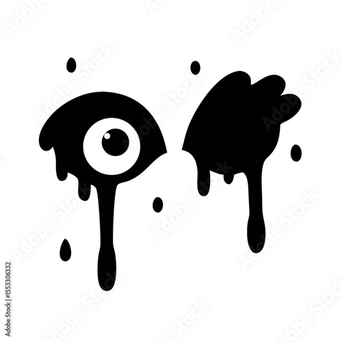 Crying eye with dripping paint isolated on white background
