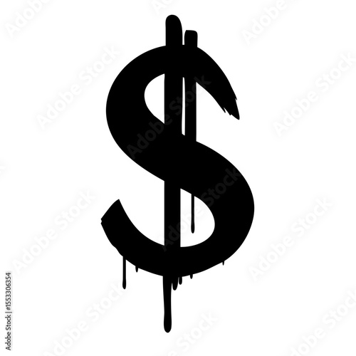 Black spray paint dollar sign isolated on white background