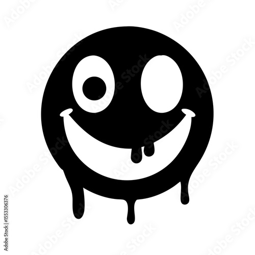 Black spray paint smiley face isolated on white background