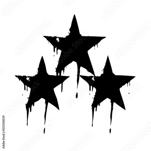 Three dripping paint stars isolated on white background
