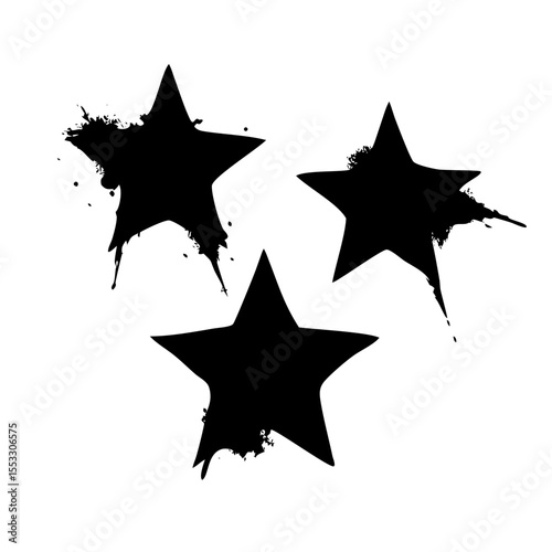Three black stars with a spray paint effect, isolated on white background